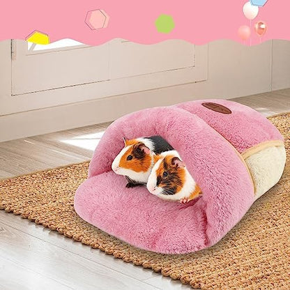 YUEPET Guinea Pig Bed, Warm Fleece Slipper Cuddle Cave, Pink