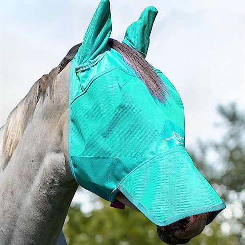 Harrison Howard UV-Proof Forelock Opening Reliable Protection Horse Fly Mask Long Nose with Ears Mint Warmblood Extra Large