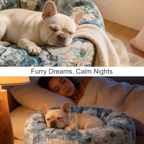 Dog Calming Beds for Small Medium Large Dogs - Round Donut Washable Puppy Dog Bed, Anti-Slip Faux Fur Fluffy Donut Cuddle Anxiety Cat Pet Bed (24" Flower)
