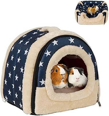 Pet Soft Guinea Pig & Rabbit Cozy Hideout House - Small Animal Bed for Guinea Pigs, Rabbits, Hamsters, Rats & Chinchillas Cave Bed (Stars)
