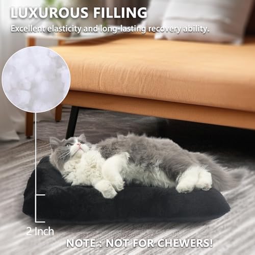 Tiny Dog Bed 18 x 12 for Extra Small Dogs and Cats Fit Crate or Cage 18 Inch,Ultra Soft Cat Warmer Mat for Feral and Indoor Cats,Fluffy Comfy Kennel Pad Anti-Slip & Washable Pet Sleeping Mat,Black XXS