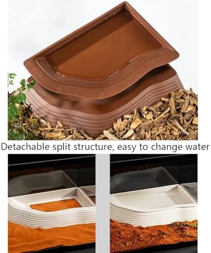 3 Pcs Tortoise Water Dish with Ramp Leaf Tortoise Water Food Bowls Reptile Water Dish Amphibians Habitat Accessories for Lizard Turtle Horned Frog Brown