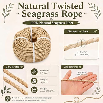 GliCraft 3-3.5mm 2.2lbs Twisted Seagrass Rope 328-394 ft DIY Sea Grass Cord
