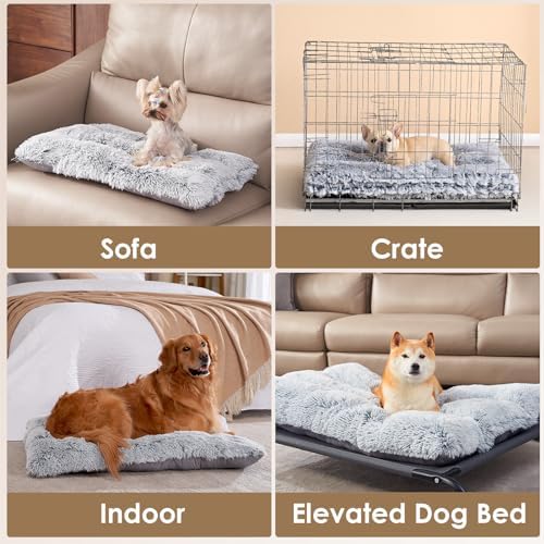 EHEYCIGA Fluffy Dog Crate Bed, Plush Extra Large Plus Dog Pillow, Grey