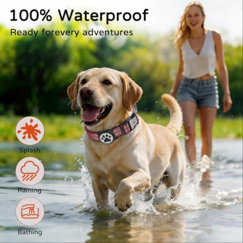 Waterproof AirTag Dog Collar with QR Code Dog Tag, Red L