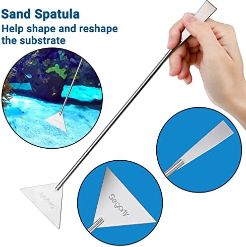 Segarty Aquarium Aquascaping Tools, 6 in 1 Stainless Steel Silver Aquascaping Tools Kit for Aquatic Plant Fish Tank, Long Scrapers Spatula Feeding Tweezers Curved Straight Scissors Aquarium Tools