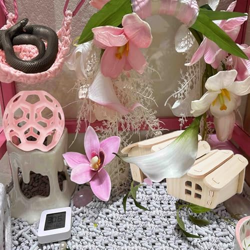 Reptile Hiding Branch &Ball Python - Enrichment Toys for Corn Snake,Tulip Artificial Bouquet Plant Artificial Decor for Snake Cage,Wood House for Leopard Gecko Habitat Lizard Chameleon Ball Pythons