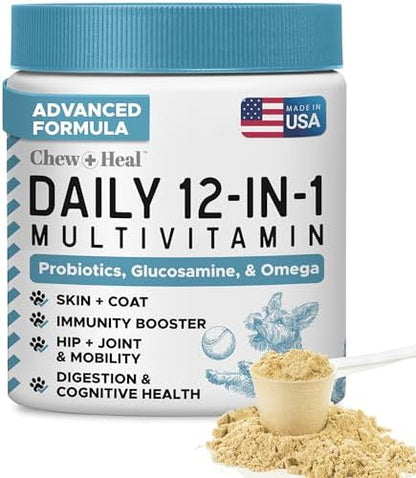 Dog Multivitamin Powder – 12-in-1 Formula with Probiotics, 14 oz