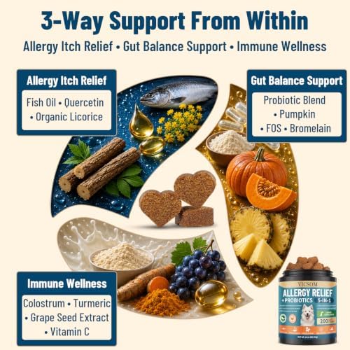 Dog Allergy Chews with Probiotics for Dogs, Dog Itching Skin Relief, 200 Ct