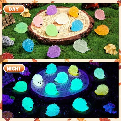 60PCS Luminous Mini Resin Hedgehogs Tiny Resin Hedgehogs for Dollhous