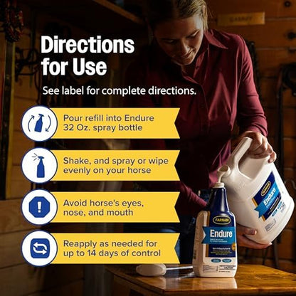 Farnam Endure Fly Spray for Horses, Lasting Fly Repellent, 128 oz Refill