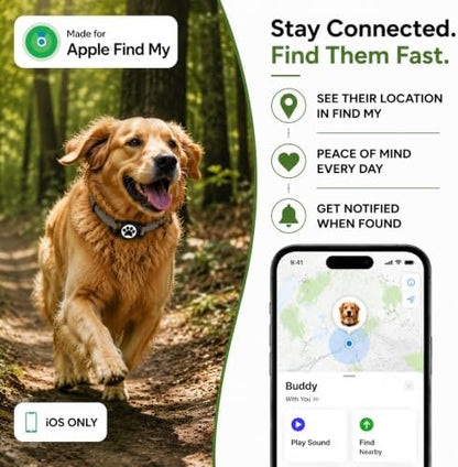 Dog Tracker with Apple Find My, GPS Pet Tracker for Dogs and Cats