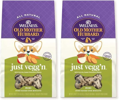Old Mother Hubbard Wellness Classic Just Vegg'n Dog Biscuits, Natural Training Treats, Sweet Potato, Oats, Apple and Carrot Flavor, Mini Size, 20 oz Bag, (Pack of 2)