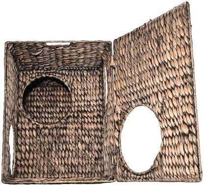 CHS1000B Jaxon 18" Modern Classic 2-Tier Handwoven Hyacinth Rectangular 5-Hole Cat Condo with 2 Machine-Washable Cushions, Brown