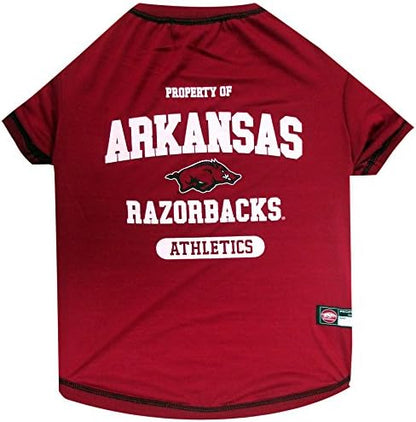 Pets First Collegiate ARKANSAS RAZORBACKS Dog T-Shirt, Small. - Licensed Shirt for Pets Team Colored with Team Logos.- Premium Stretchable Materials for the Comfrot of your Dog & Cat.