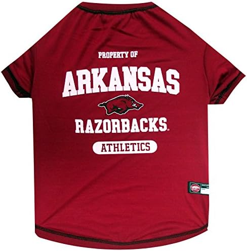 Pets First Collegiate ARKANSAS RAZORBACKS Dog T-Shirt, Small. - Licensed Shirt for Pets Team Colored with Team Logos.- Premium Stretchable Materials for the Comfrot of your Dog & Cat.