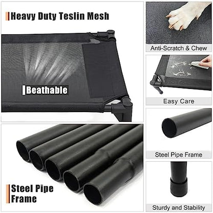 Garnpet XL Elevated Dog Bed for Large Dogs, Extra Raised Dog Cot Beds, Heavy Duty Pet Cots with Durable Supportive Teslin Recyclable Mesh, Indoor & Outdoor Pet Bed, Dark Grey