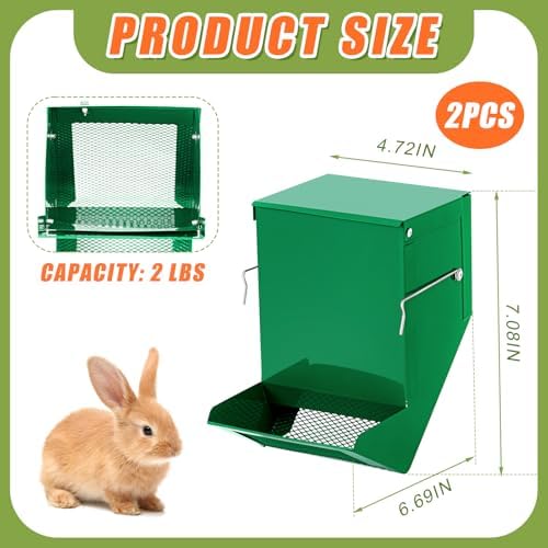 Maxcheck 2 Pcs Rabbit Feeder for Cages, 4.7 Inches, Mesh Bottom, Green