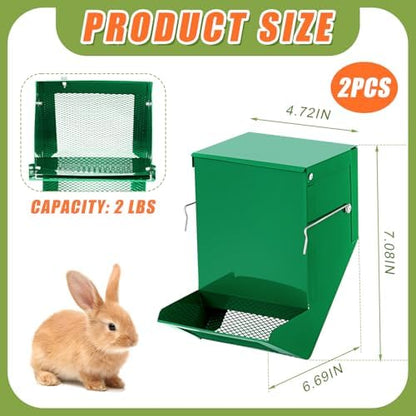 Maxcheck 2 Pcs Rabbit Feeder for Cages, 4.7 Inches, Mesh Bottom, Green