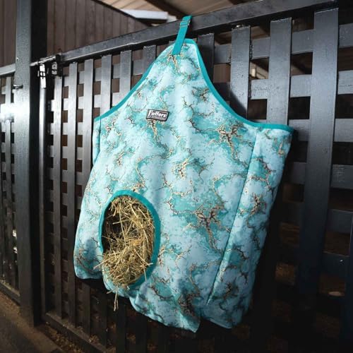 Jeffers Expression Top Loading Hay Bag for Horses & Livestock – Durable 600 Denier Hanging Hay Feeder, Water Resistant with Mesh Bottom, Easy Hanging Snap for Stall, Trailer, Travel - Bisbee Blue