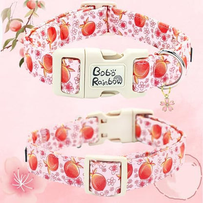 Dog Collar-Cute Pink Peach Print Adjustable Pet Collars Spring Comfortable Cotton Puppy Collar Gift for X-Small Dogs