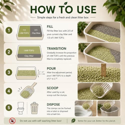 I AM TOFU - Tofu Cat Litter, Low Dust Lightweight Clumping Litter with Odor Control (10 LBS, Green Tea)