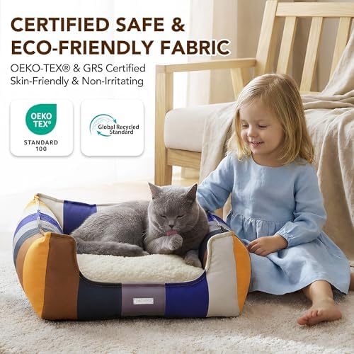 PETNOVO Dog Bed, Cute Rainbow Design, Washable Removable Cover, Non-Slip