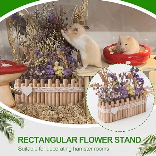 Hamster Cage Sprays Flower Foraging Holder - Natural Wood Feeding Stand, Small Pet Habitat Accessories for Hamsters Mouse Guinea Pig Dwarf Gerbils Syrian Mice (Lace - Rectangle)