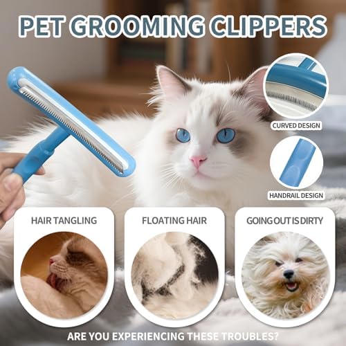 Pet Deshedding Brush for Dogs Cats, All Hair Types Grooming Tool (Blue)