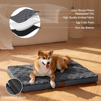 Patas Lague Orthopedic Large Dog Bed Pet Crate Mat 42''X28'' Dark Grey