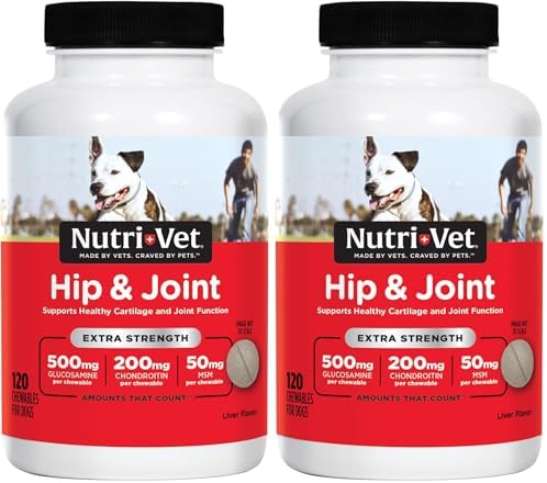 Nutri-Vet Extra Strength Hip & Joint Supplement for Dogs, Puppy Supplements, Dog Joint Supplement, Contains 500mg of Glucosamine, 200mg of Chondroitin, 50mg of MSM, Puppy Essentials, 120 Tablets