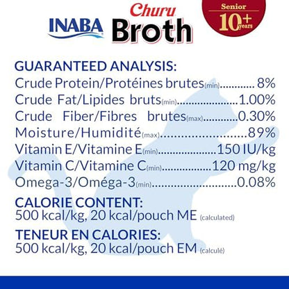INABA Churu Broth for Cats Senior 10+, Side Dish Pouch, 1.4 Ounces per Pouch, 12 Pouches Total, Chicken & Tuna Recipe