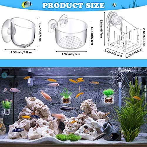 Potchen 20 Pcs Aquarium Plant Holder with Hole Transparent Acrylic Suction Cup Aquarium Aquatic Planter Cups Fish Tank Aquascape Decoration, 3 Shapes