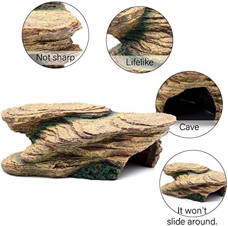 Turtle Basking Platform Shale Scape Step Ledge, Reptile Cave Hideout Turtle Tank Accessories Decorations, Great for Reptiles, Amphibians, Leopard Gecko, Bearded Dragons, Lizard, Frogs