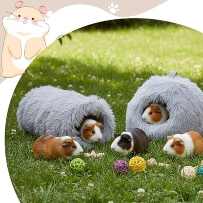2 Pack Guinea Pig Hideout Bed with Tunnel, Large Soft Plush Cozy House, Washable Hideaway for Guinea Pigs and Small Animals(Style 1)