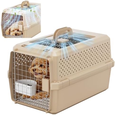 RIZZARI Beige Dog Carrier: Portable Pet Crate for Travel & Home Use