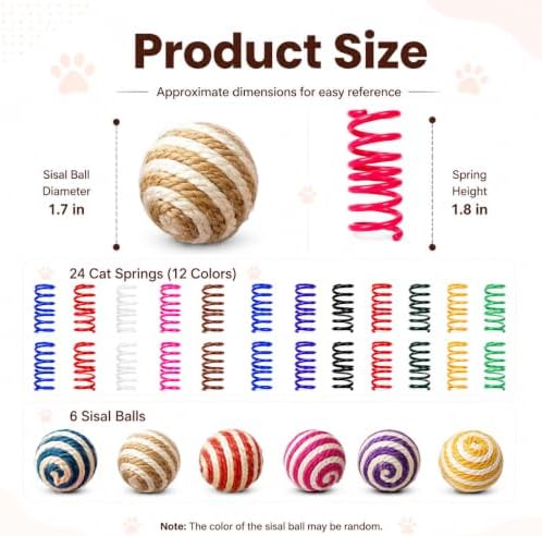 Cat Toys for Indoor Cats, 6 Sisal Balls & 24 Colorful Springs