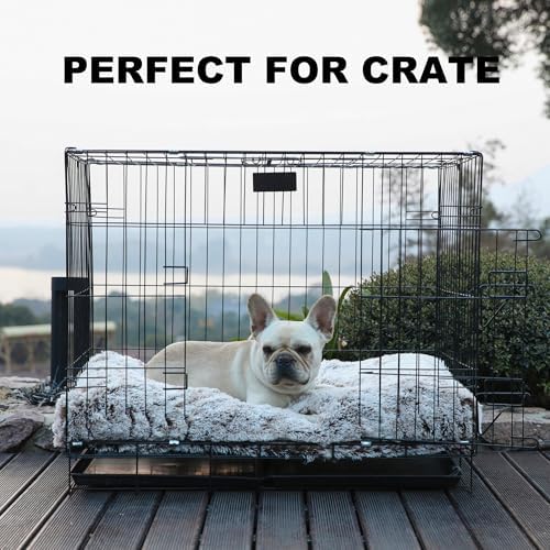 Bedfolks Waterproof Dog Crate Bed,Plush Dog Bed with Removable Washable Cover,Faux Fur Dog Crate Pad for Medium Dogs,Fluffy Dog Kennel Bed 29"x21",Brown