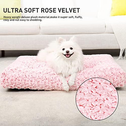KSIIA Washable Dog Bed Deluxe Plush Dog Crate Beds Comfy Kennel Pad Anti-Slip Pet Sleeping Mat for Large, Jumbo, Medium, Small Dogs Breeds, 23" x 18", Pink
