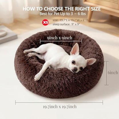 nononfish Fluffy Donut Dog Bed for Small Dogs,Cozy Round Pet Bed
