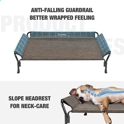 Veehoo Cooling Elevated Dog Bed, Raised Dog Cot with Guardrail & Headrest
