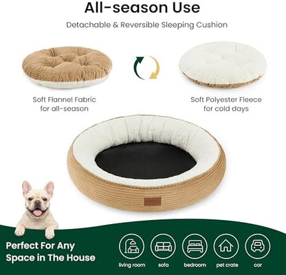 Love's cabin Round Donut Cat and Dog Cushion Bed, 30in Pet Bed for Medium or Large Dogs, Anti-Slip & Water-Resistant Bottom, Soft Durable Fabric Pet Beds, Washable Calming Cat Bed, Beige