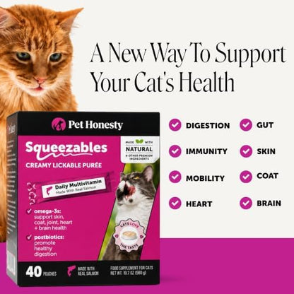 Pet Honesty Vet Backed Cat Multivitamin Lickable Puree, Salmon, 40 Ct