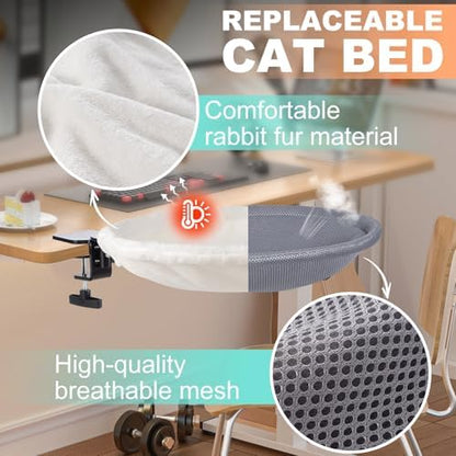 Uross Cat Desk Bed - 180° Rotating Soft & Comfortable Rabbit Fur Bed, Modern Indoor Cat Nest Furniture for Office Desks and Game Tables, Island Table-Supports 50 lbs-(Beige)