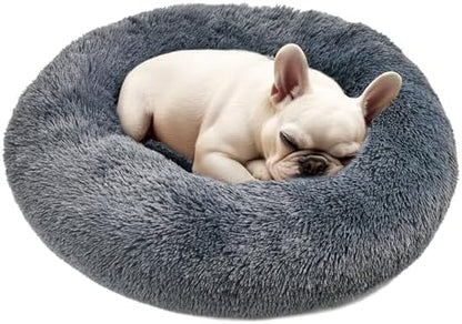 Dogs Bed for Small Dogs, Anti-Anxiety Washable Round Bed (24in Dark Grey)