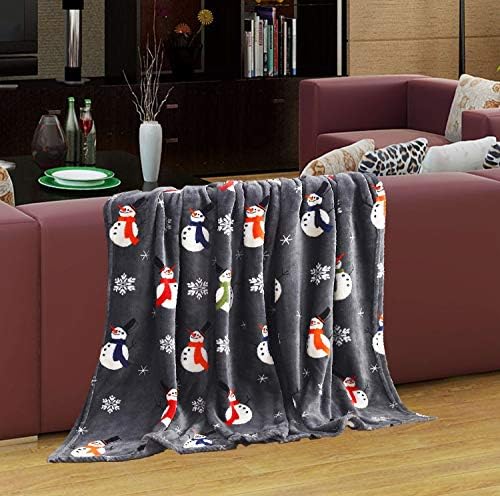 Valerian Luxury Velvet Super Soft Light Weight Blanket Prints Fleece Throw - All Year Round Home Decor, Fuzzy Warm and Cozy Throws, Couch and Gift, 50 x 60inch, Snowman Flake