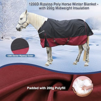 1200D Horse Blanket, 200g Medium Weight Waterproof Winter Turnout