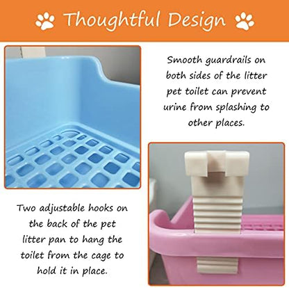 Extra Large Rabbit Litter Box with Splash Guard & Removable Tray - Double Layer Small Animal Cage Toilet for Guinea Pigs, Chinchillas, Ferrets - Chew-Proof Plastic + 2 Hooks (15.7" Jumbo, Beige)