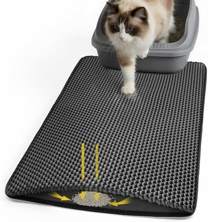 Cat Litter Mat 24x30 Inches, Honeycomb Double Layer Litter Trapping Mat, Waterproof Leakproof Urine Proof Cat Litter Box Mat for Cat Litter Box Area, Floor, Kitty Litter Rug