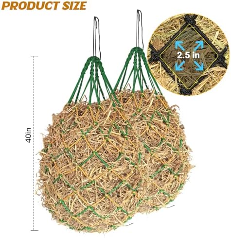 2PCS Hay Nets for Horses,2.36"x2.36" Holes 40”Horse Hay Feeder Net for Slower Feeding,Strong Load-Bearing Hay Bag Hanging for Horse Stable Trailer (Green)
